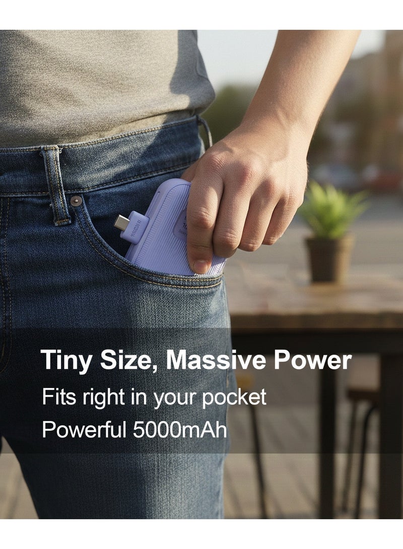 MICRODIA PowerPack 2-in-1 20W Mini Power Bank, Built-in USB-C Connector, 5000mAh – Compact Portable Charger for iPhone 16 Pro Max, Samsung S24 Ultra, etc – Purple - Image 4